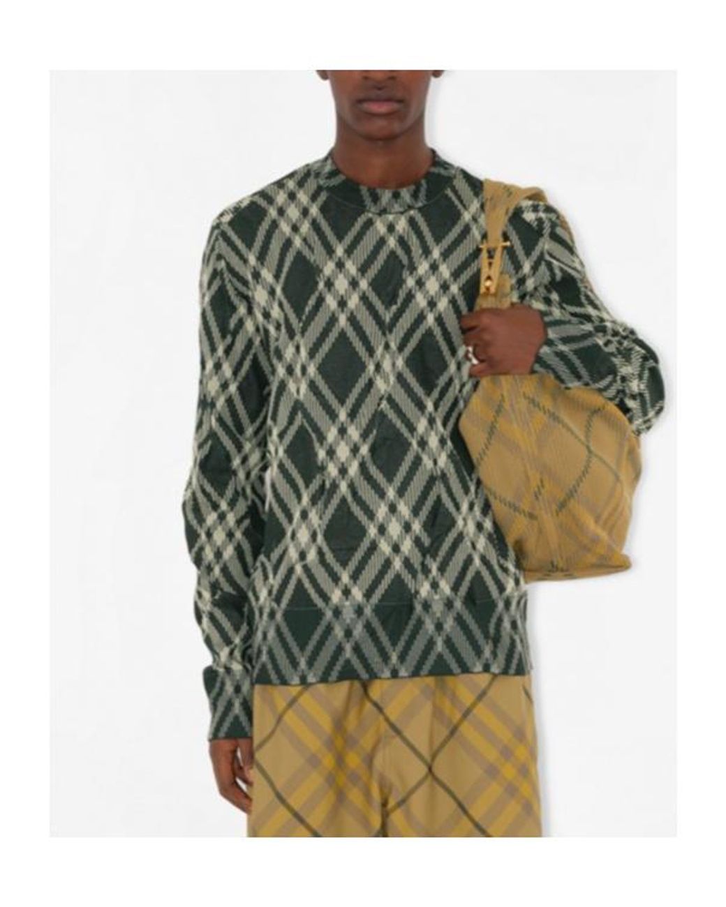 Burberry Green Checked Crewneck Knitted Jumper for men