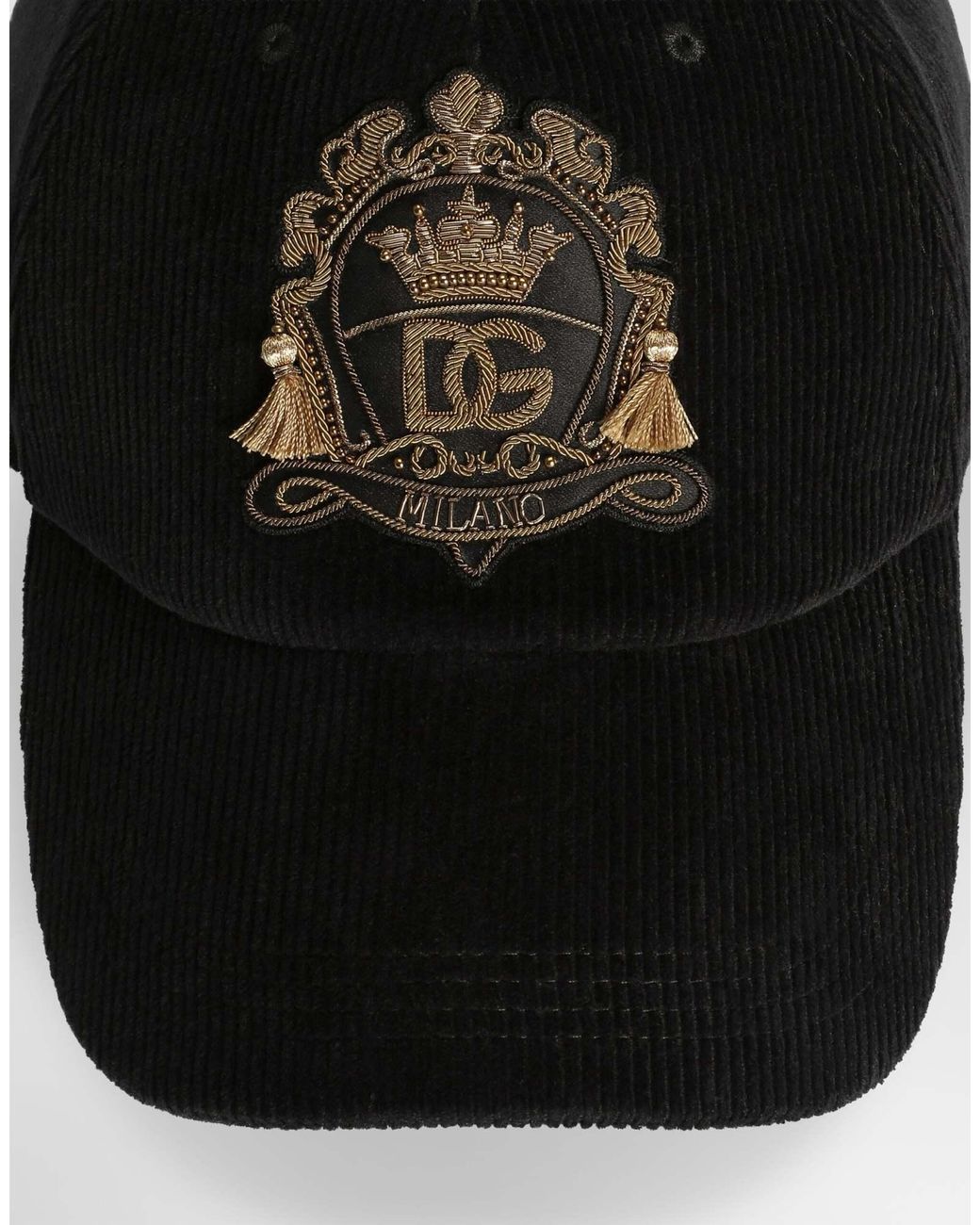 Dolce & Gabbana Black Logo Patch Corduroy Baseball Cap for men