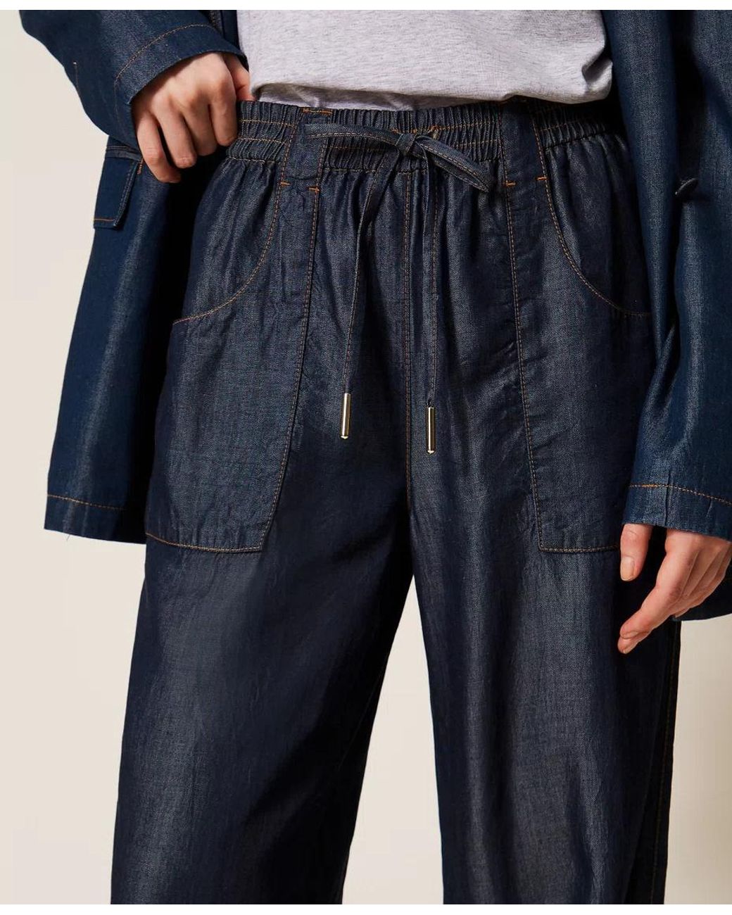 Twinset Blue Drawstring Denim Sweatpants