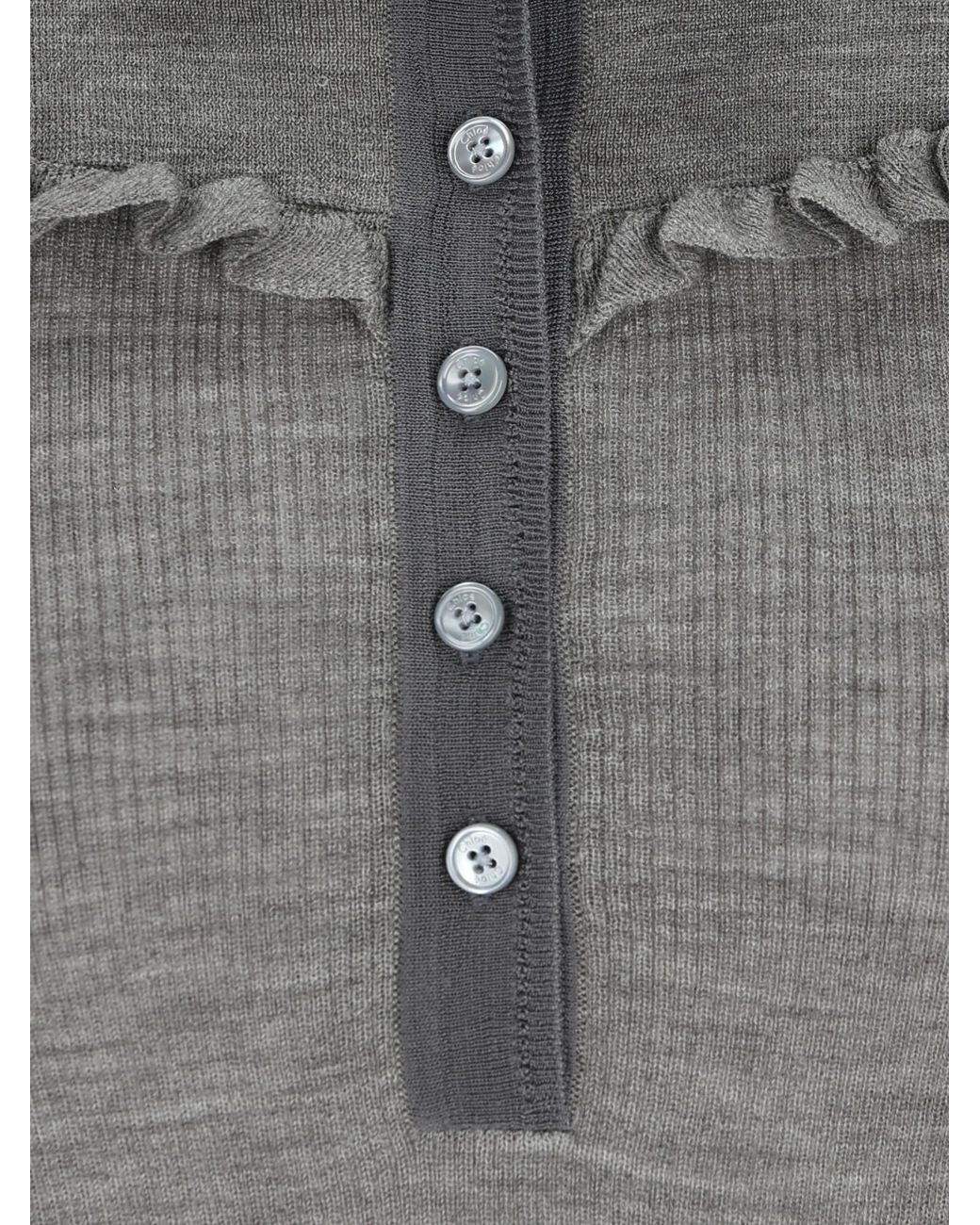 Chloé Gray Chloé Fitted Knit Henley Shirt