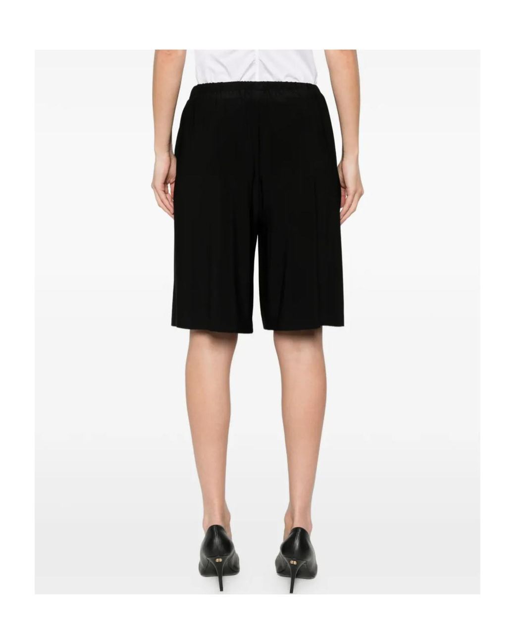 Norma Kamali Black Pleated Bermuda Shorts