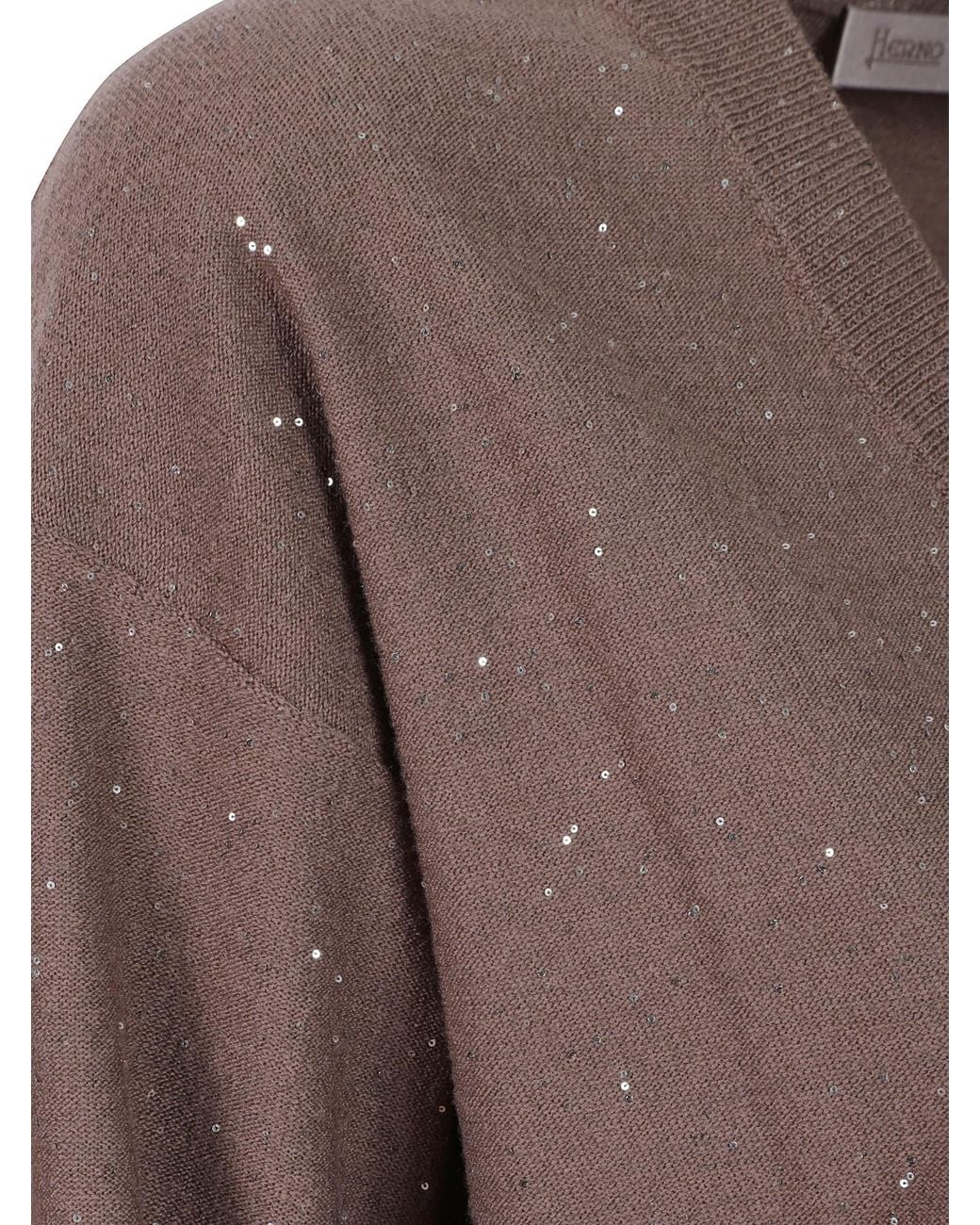 Herno Brown Speckled V-Neck Knitted Jumper
