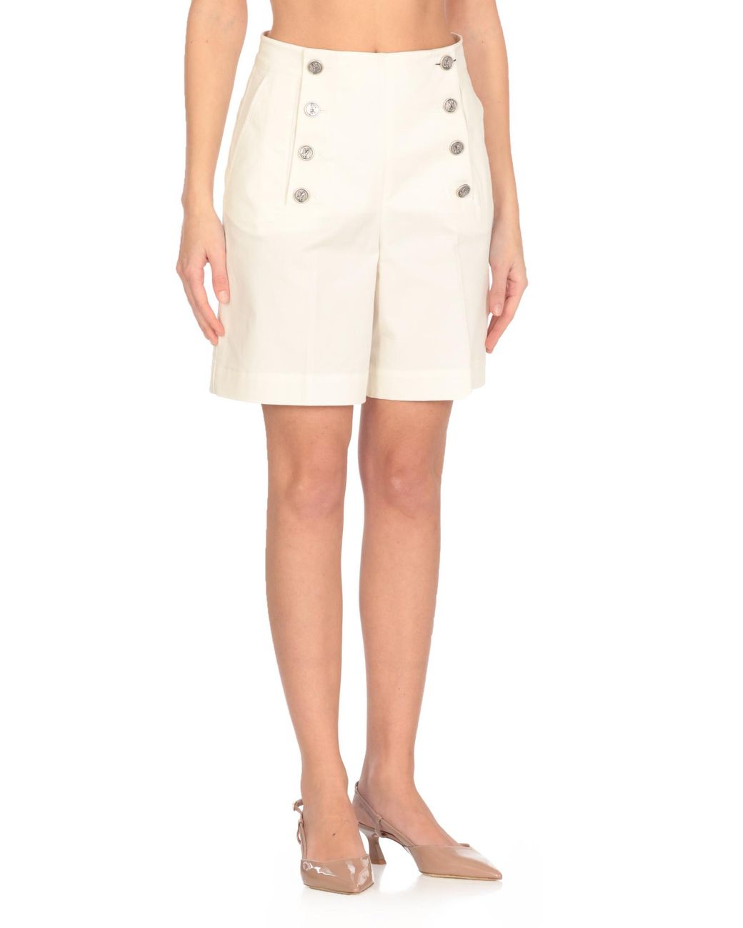 Etro White High Waist Button Detailed Shorts