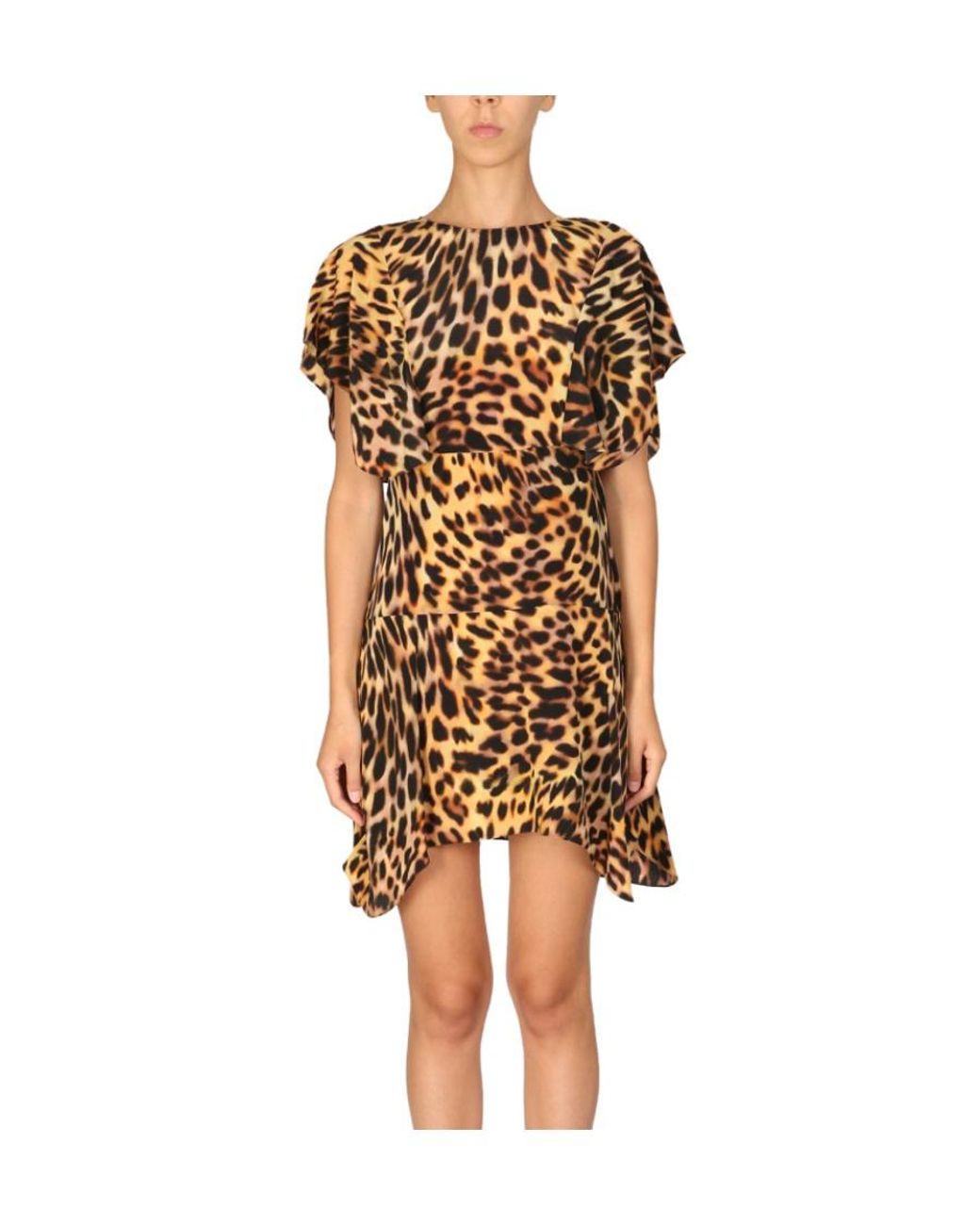 Stella McCartney Brown Leopard-Print Silk Flounce Dress