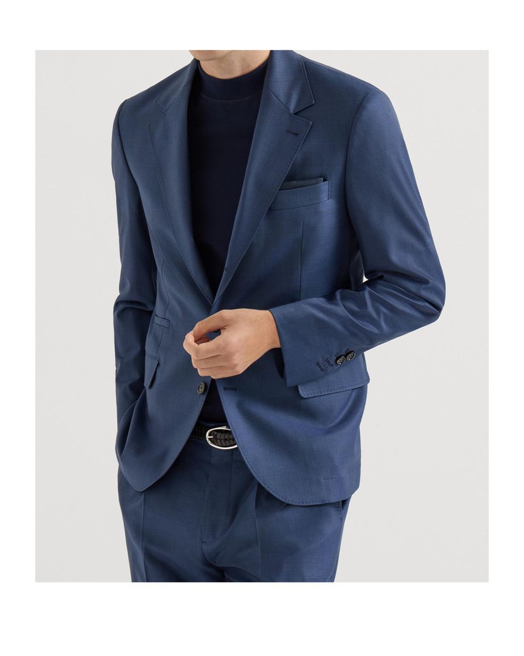 Brunello Cucinelli Blue Super 150S Virgin Wool Prince Of Wales Jacket for men