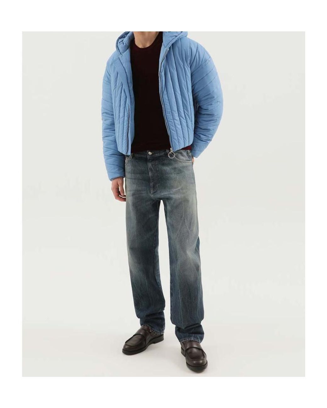 1989 STUDIO Blue Quilted Hooded Coat for men