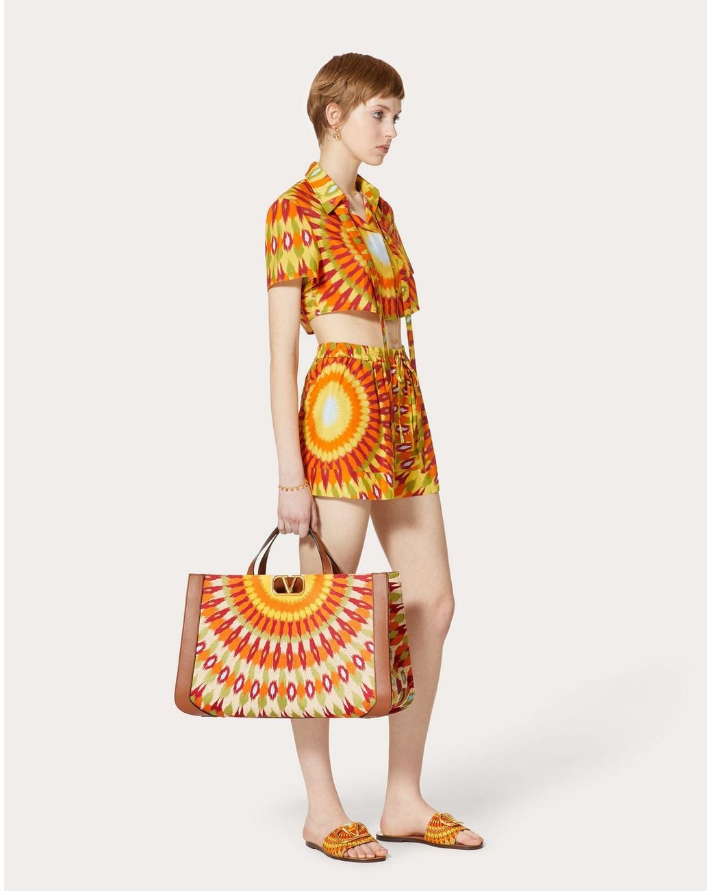 Valentino Orange Round Rain Printed Shorts