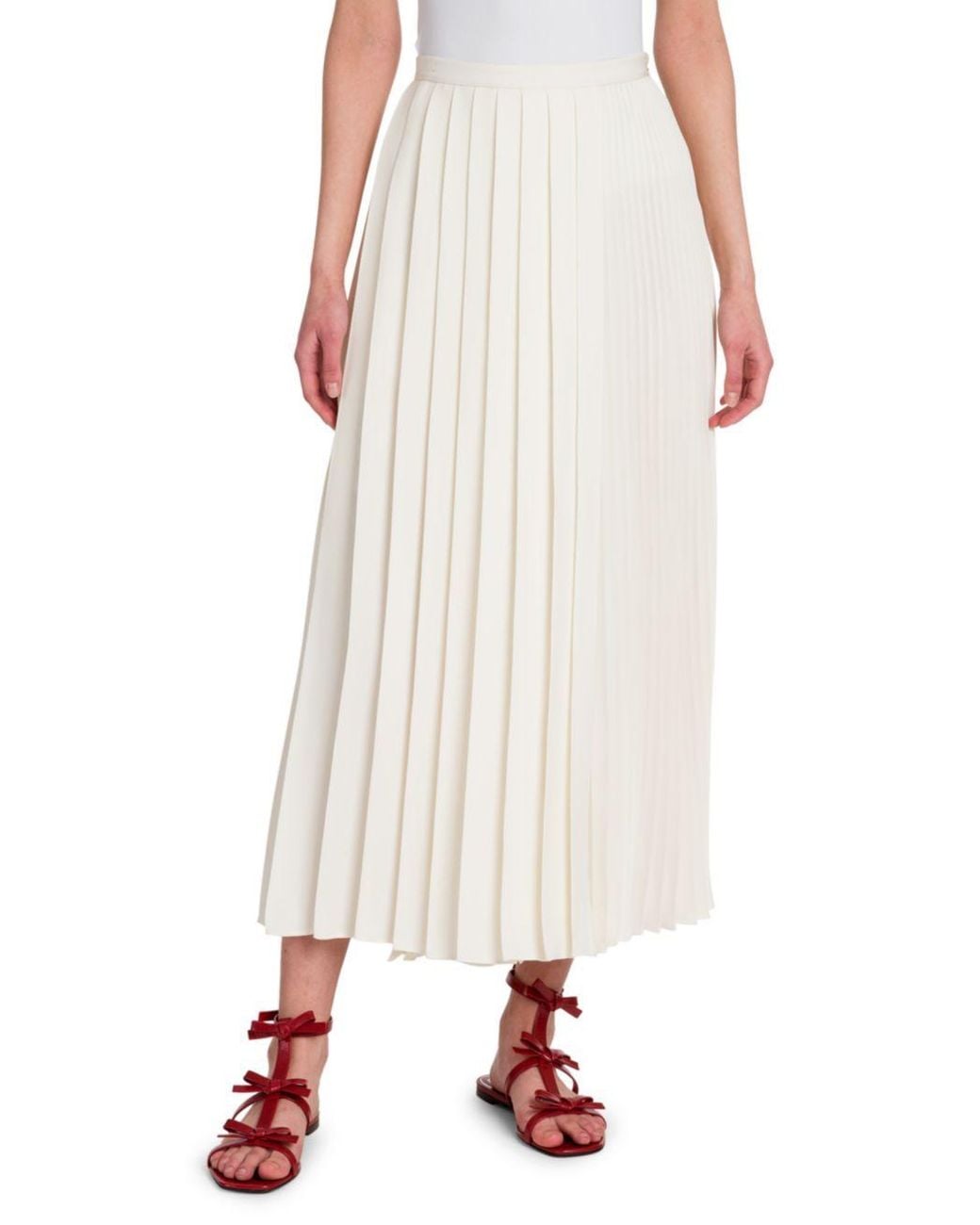 Valentino White Straight Pleated Skirt
