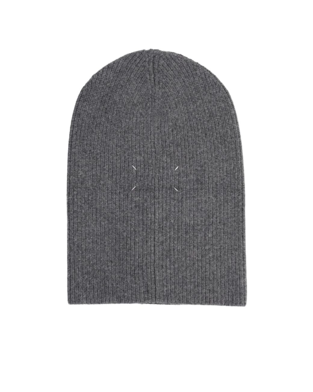 Maison Margiela Gray Logo-Patch Ribbed Beanie Hat for men