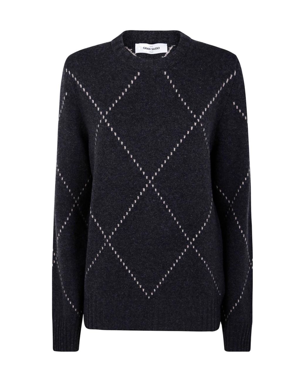 Gran Sasso Blue Diamond Intarsia Crew Neck Jumper for men