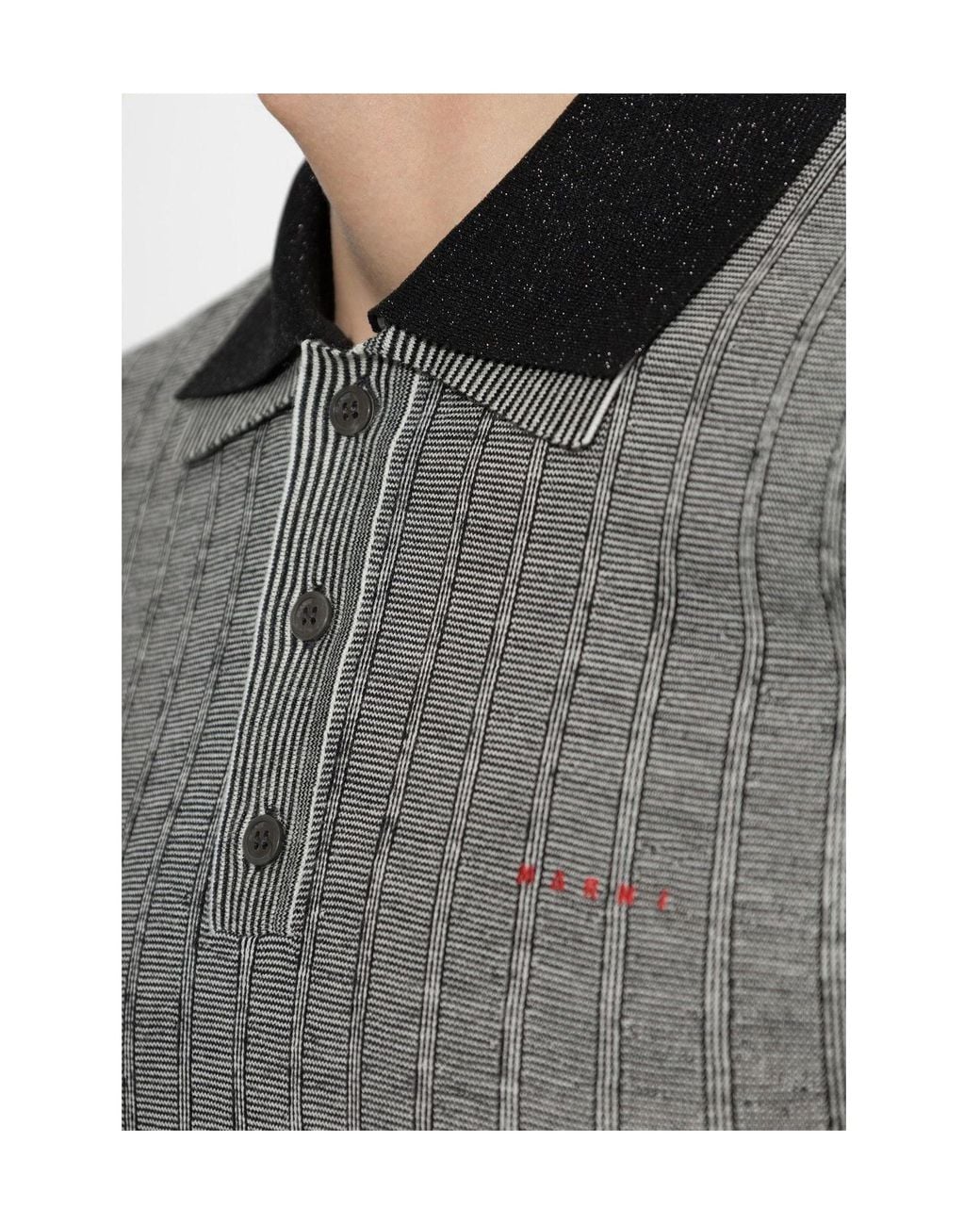 Marni Gray Striped Long Sleeve Polo Shirt for men