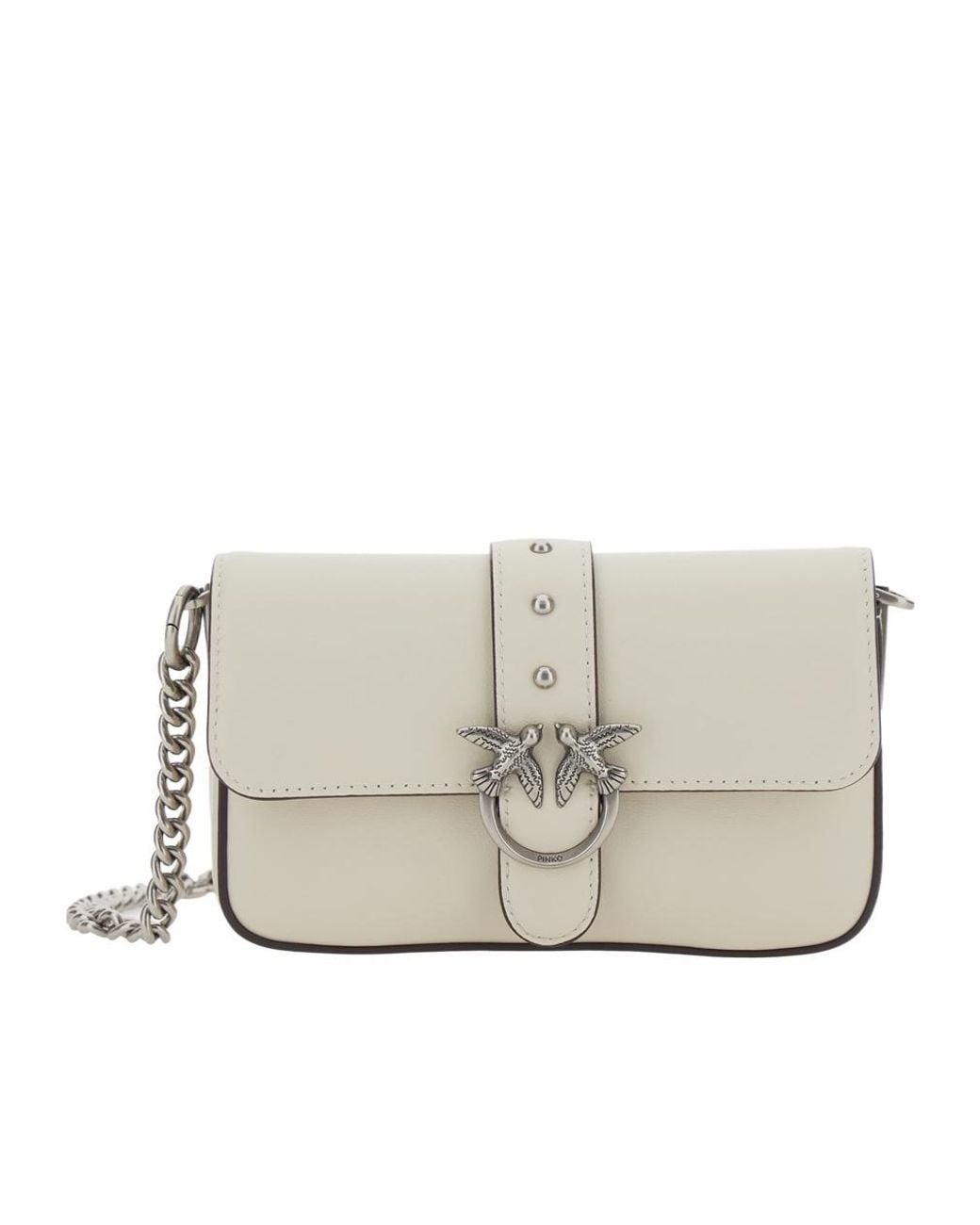 Pinko Gray Logo Plaque Stud Crossbody Bag