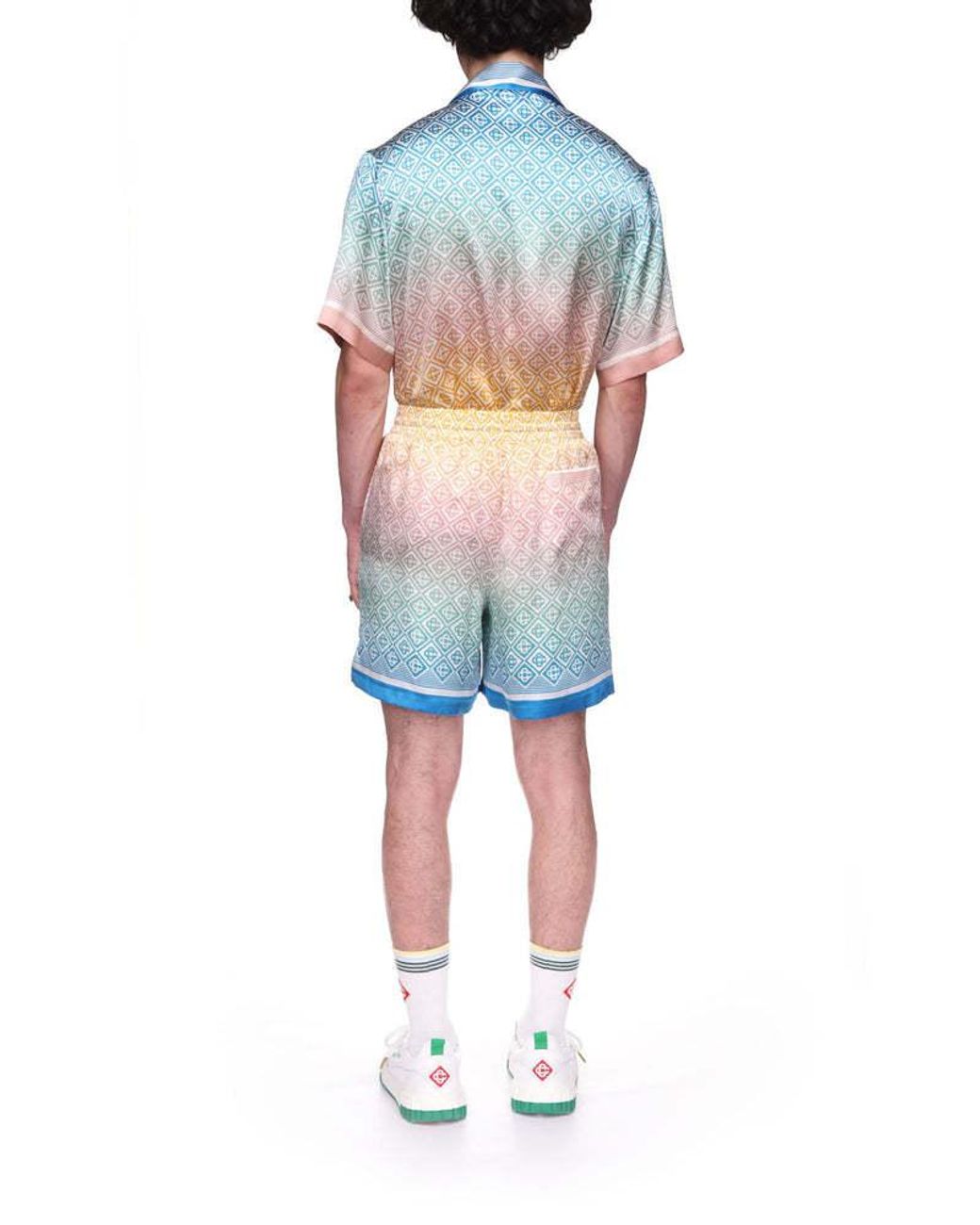 Casablanca Blue Mid-Rise Monogram-Printed Deck Shorts for men