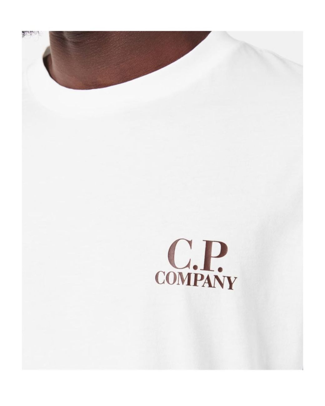 C P Company White Logo Crew Neck T-Shirt for men