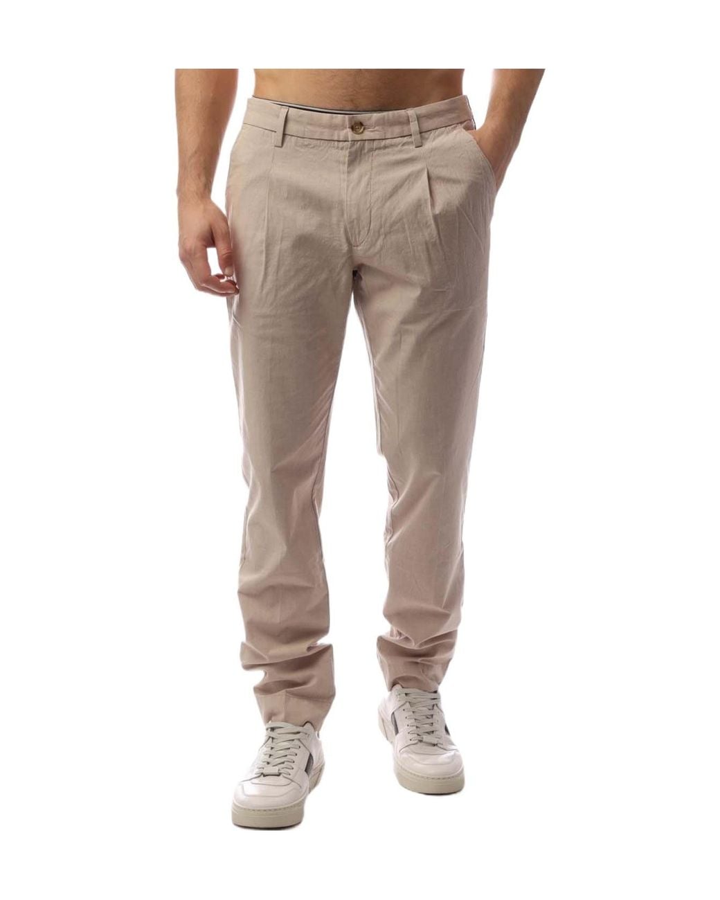 Boss Gray Lightbeige Singlepleat Chino Trousers for men
