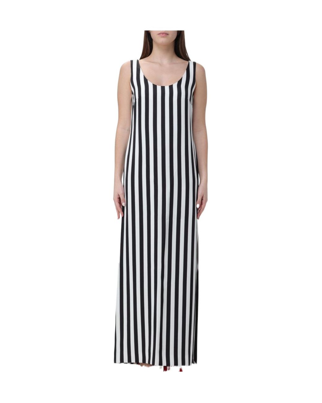 Moschino White Scoop-Neck Striped Long Dress