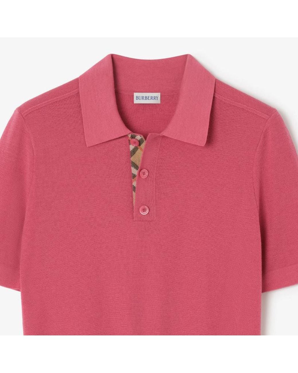 Burberry Pink Check-Trim Knitted Polo Top