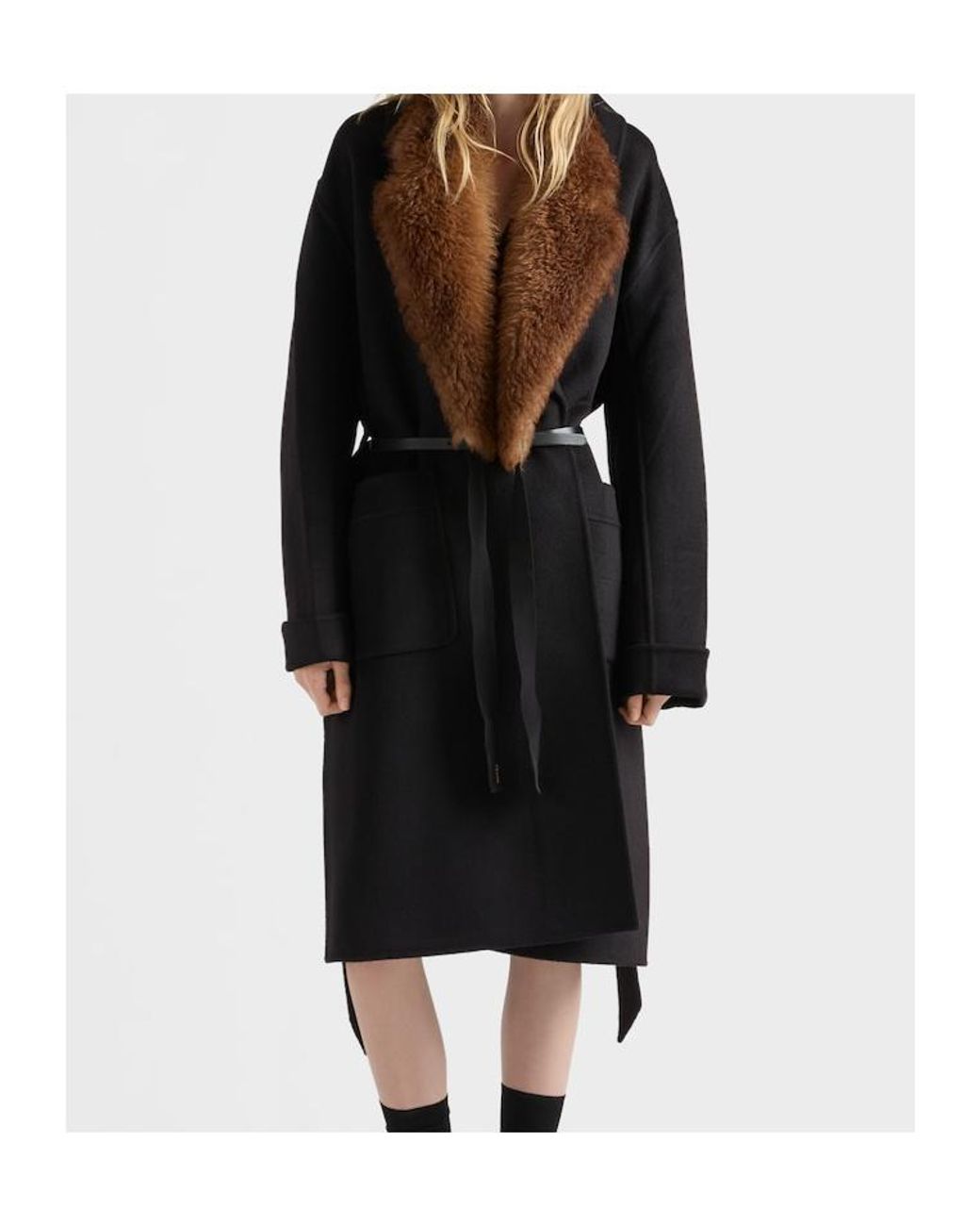 Prada Black Belted Long Coat