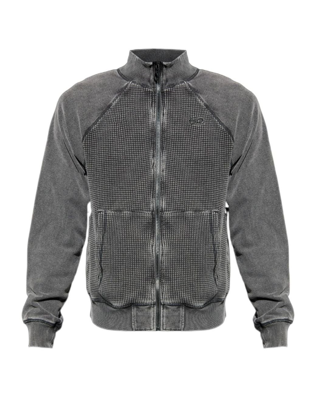 DIESEL Gray Wafy-Zip-Rag Logo Embroidered Sweatshirt for men