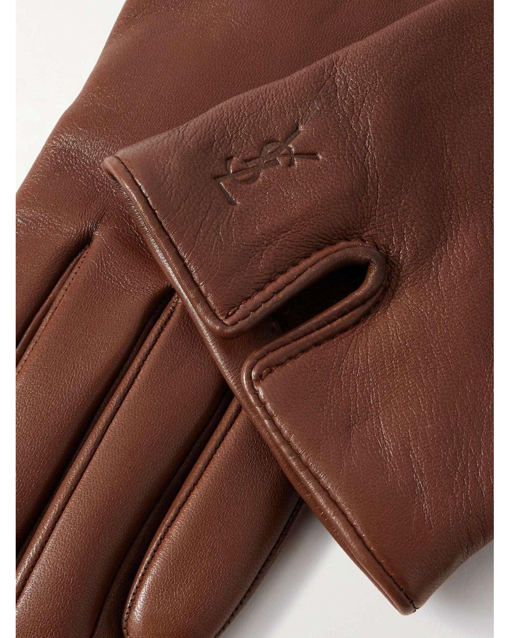 Saint Laurent Brown Logo Gloves