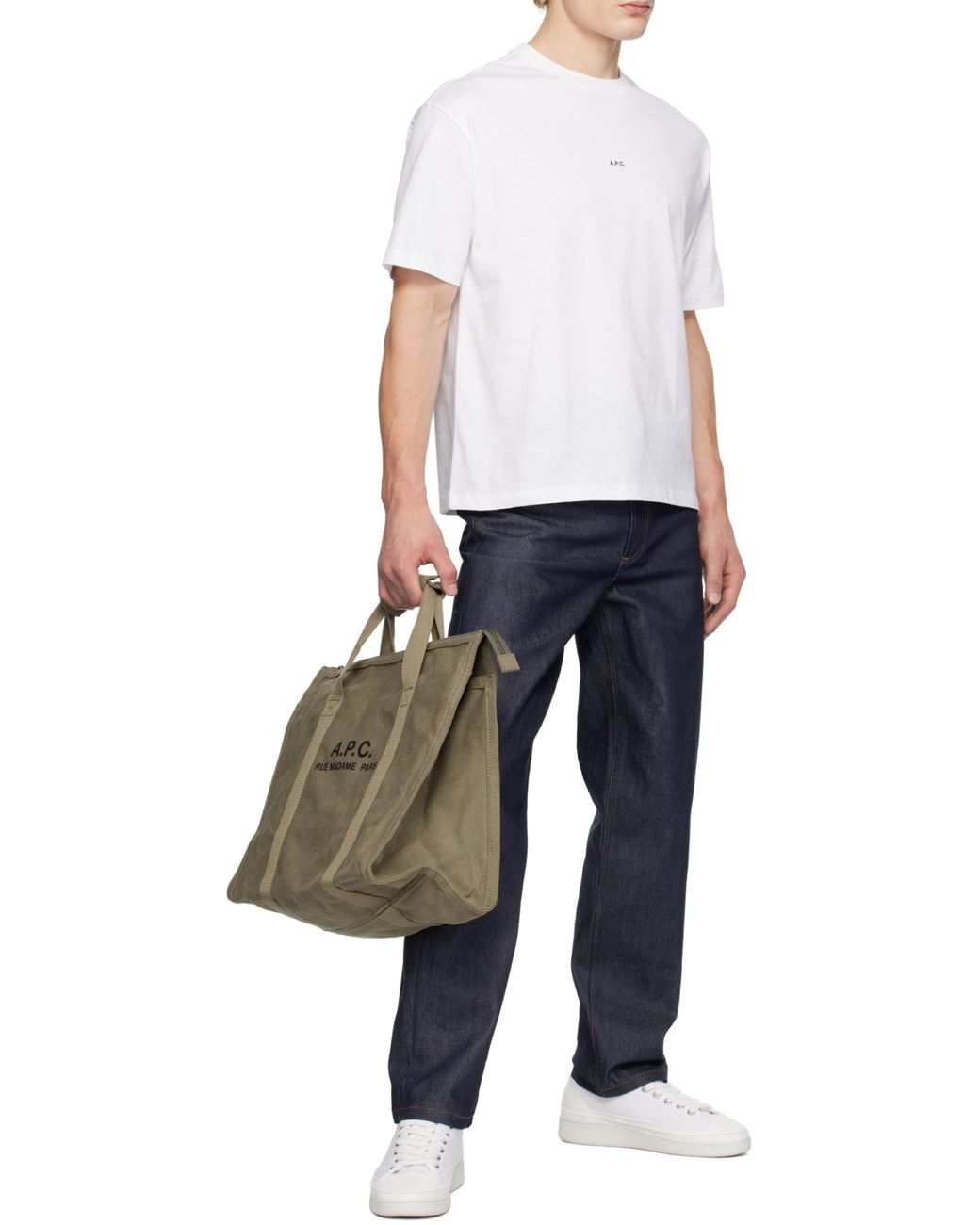 A.P.C. White Logo Detailed Crewneck T-Shirt for men