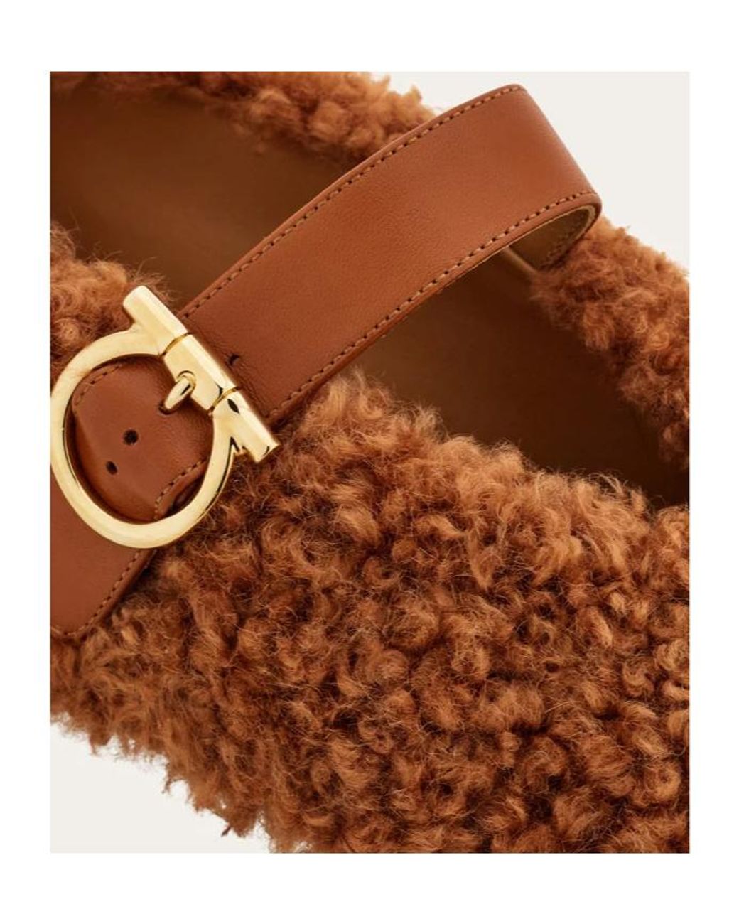 Ferragamo Brown Ferragamo Shearling Buckled Slip-On Ballet Flats