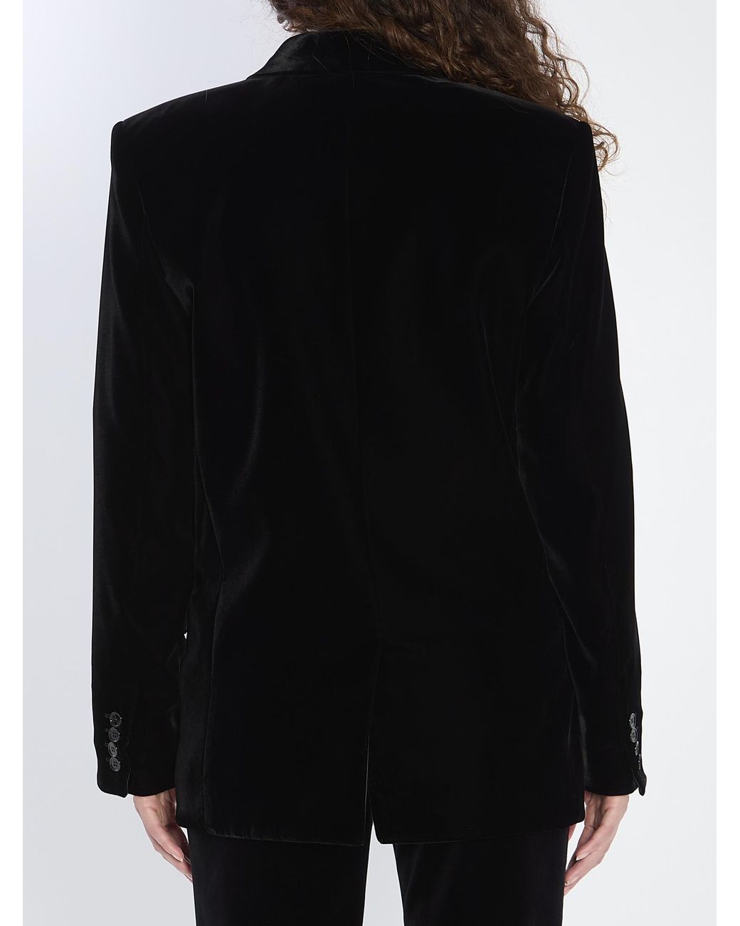 Saint Laurent Black Cassandre Double-Breasted Velvet Jacket