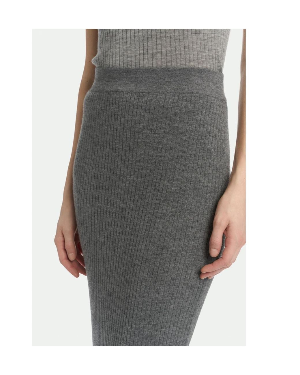 Malo Gray Ribbed Slit Knitted Skirt