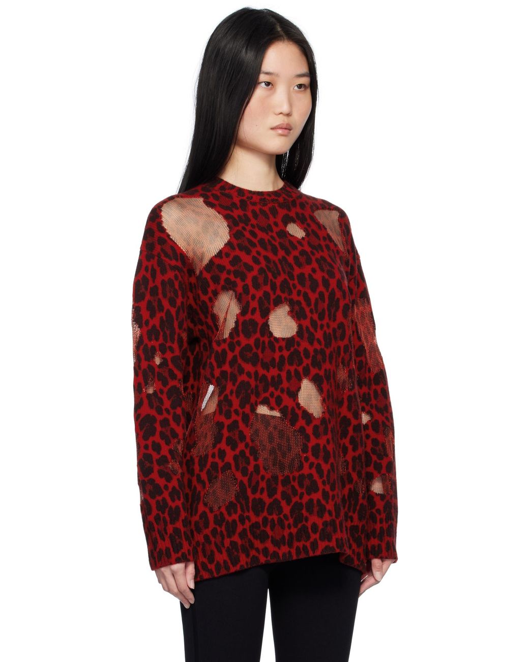 Versace Red Wool Sweater With Leopard Print