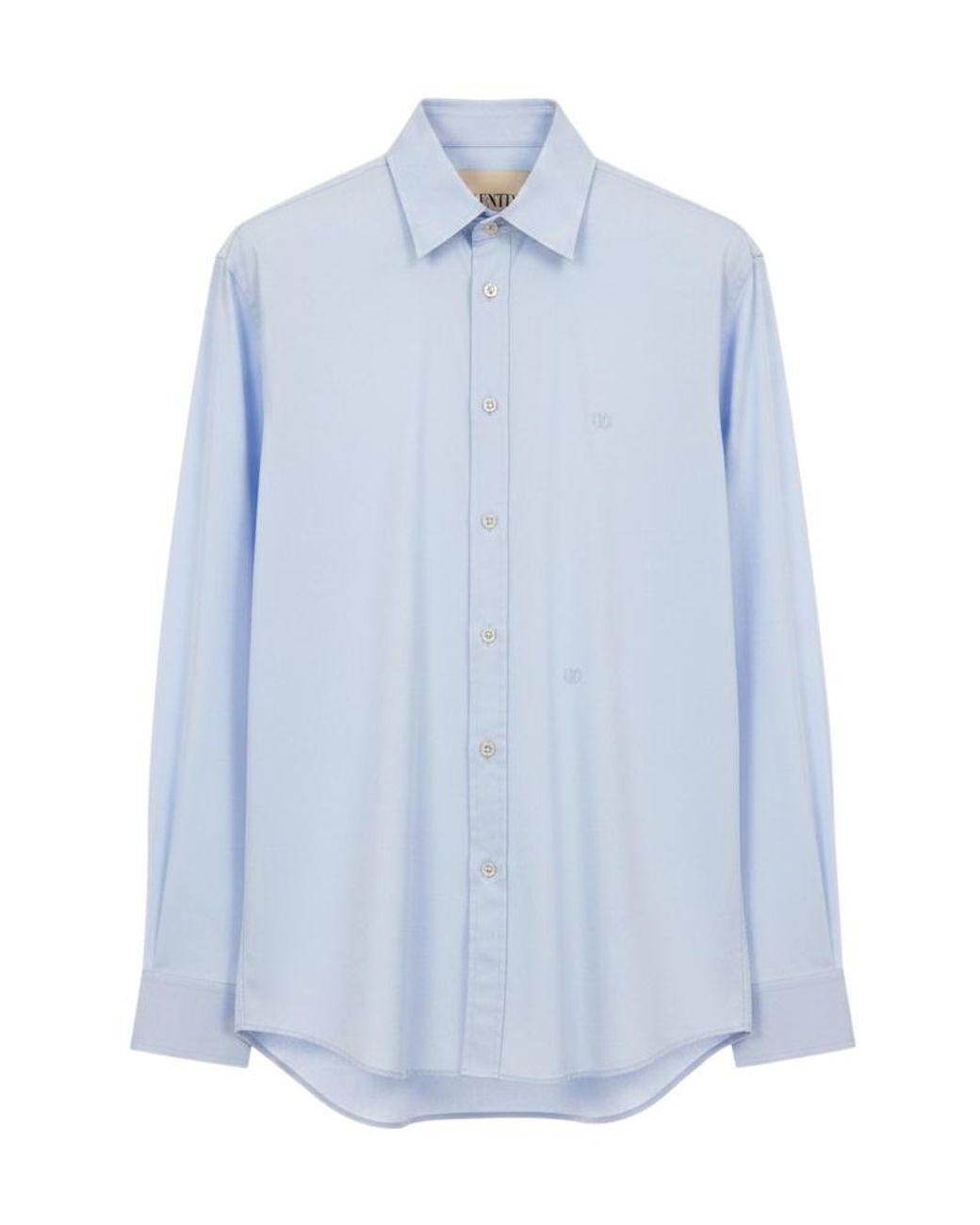 Valentino Blue Embroidered-Logo Long-Sleeve Shirt for men