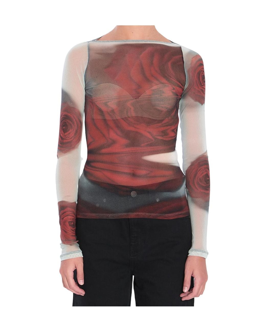 Jean Paul Gaultier Red Blurry Roses Top