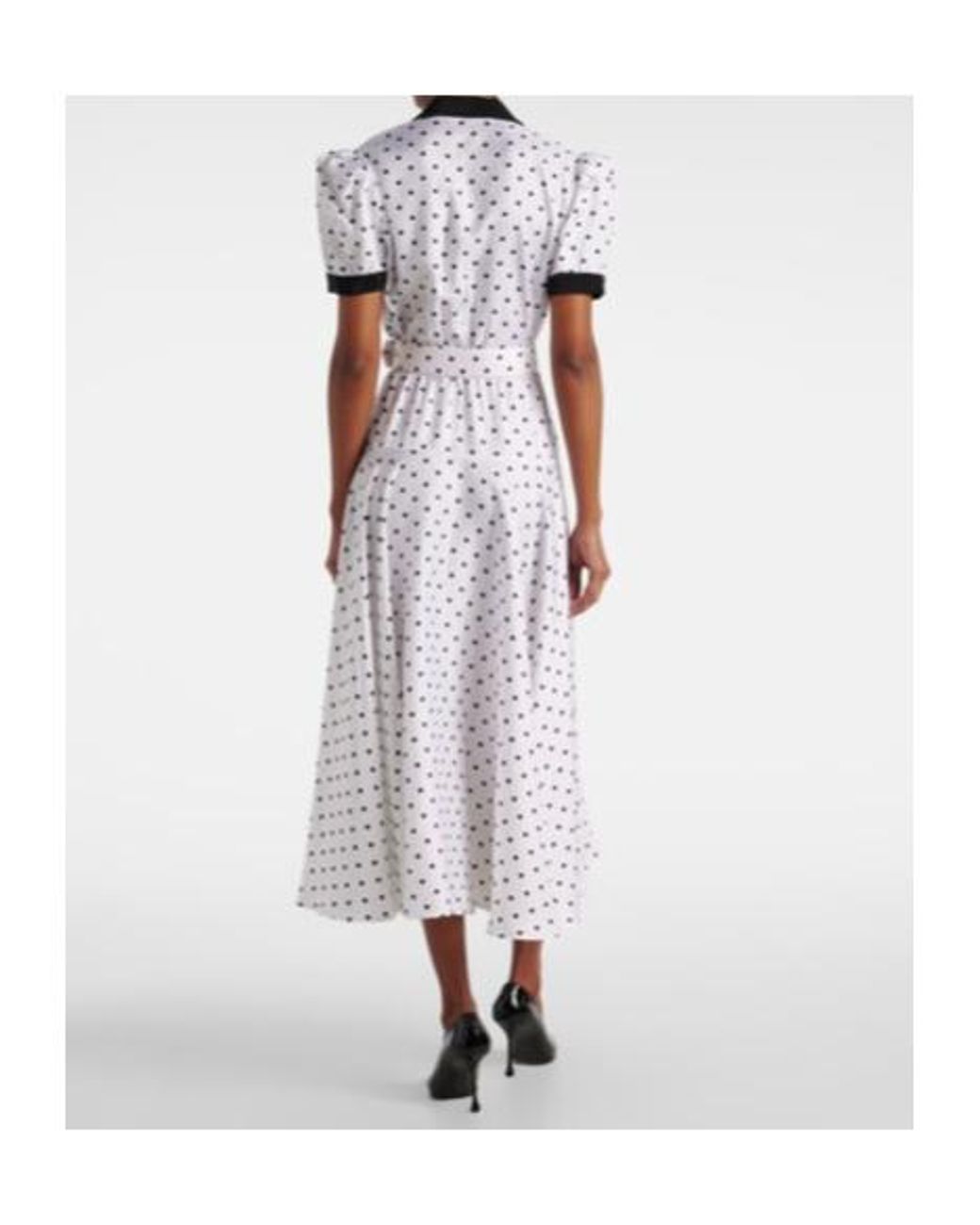 Rodarte White Polka Dot Silk Twill Midi Dress