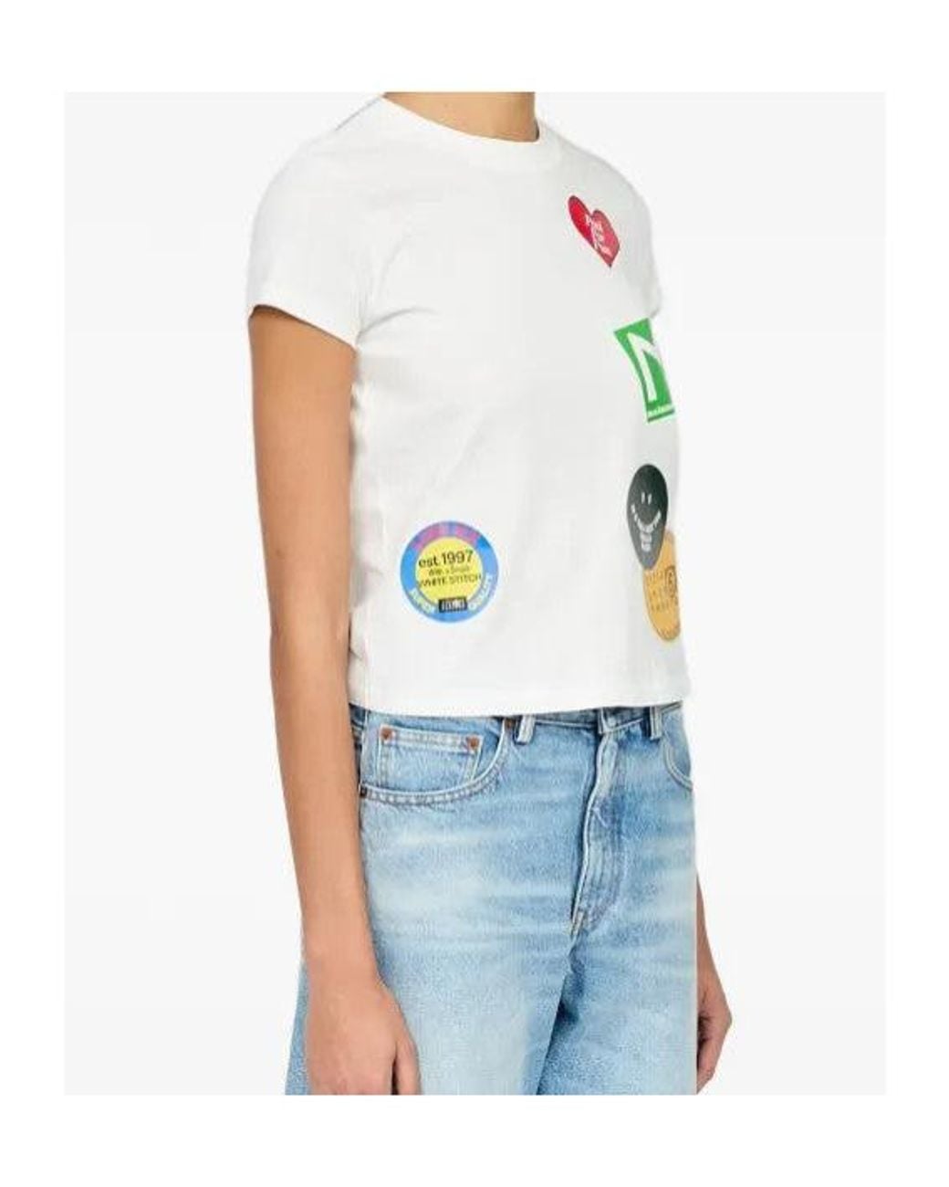 MM6 by Maison Margiela White Sticker-Print Cotton T-Shirt