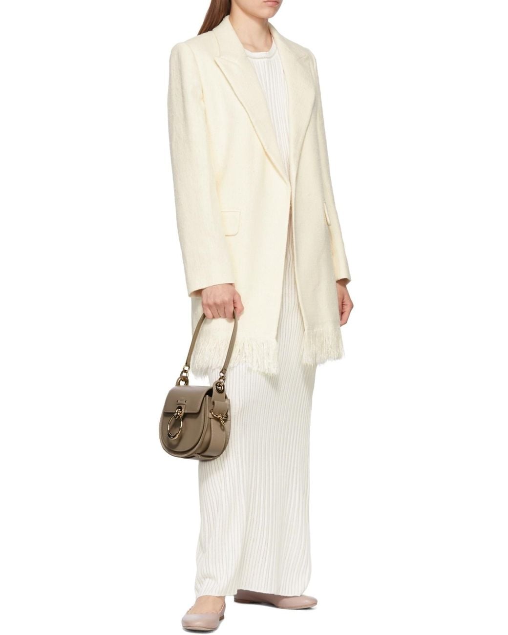 Chloé Gray Chloé Tess Logo Embossed Ring Embellished Shoulder Bag