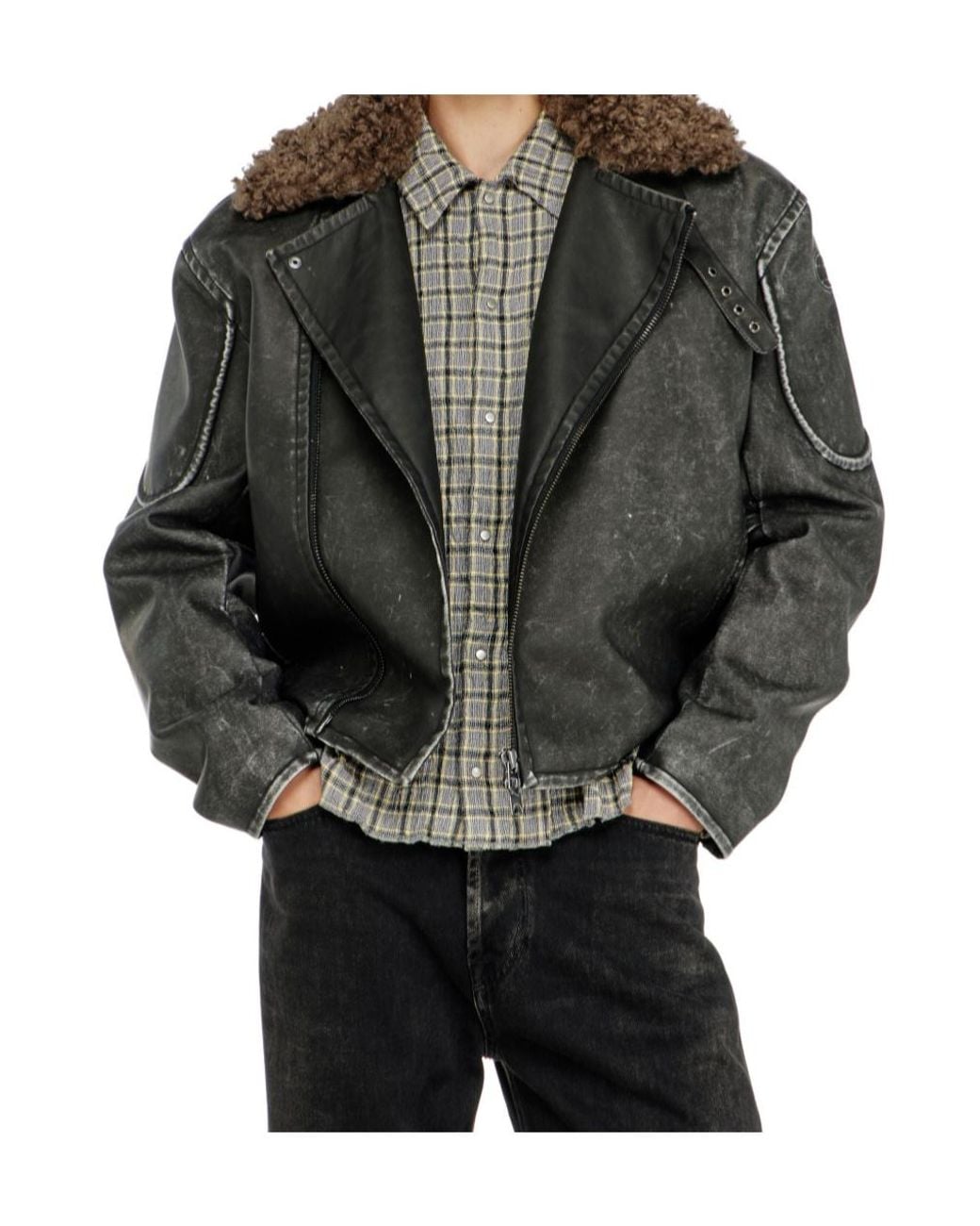DIESEL Gray W-Alex Shearling Biker Jacket for men