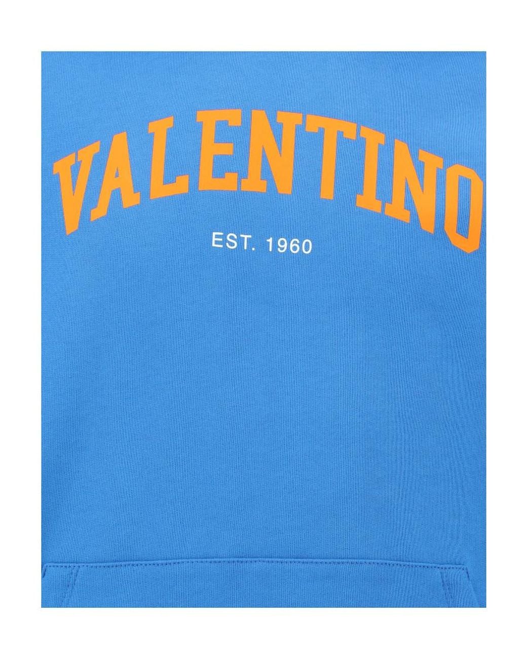 Valentino Blue Logo Printed Long-Sleeved Hoodie for men