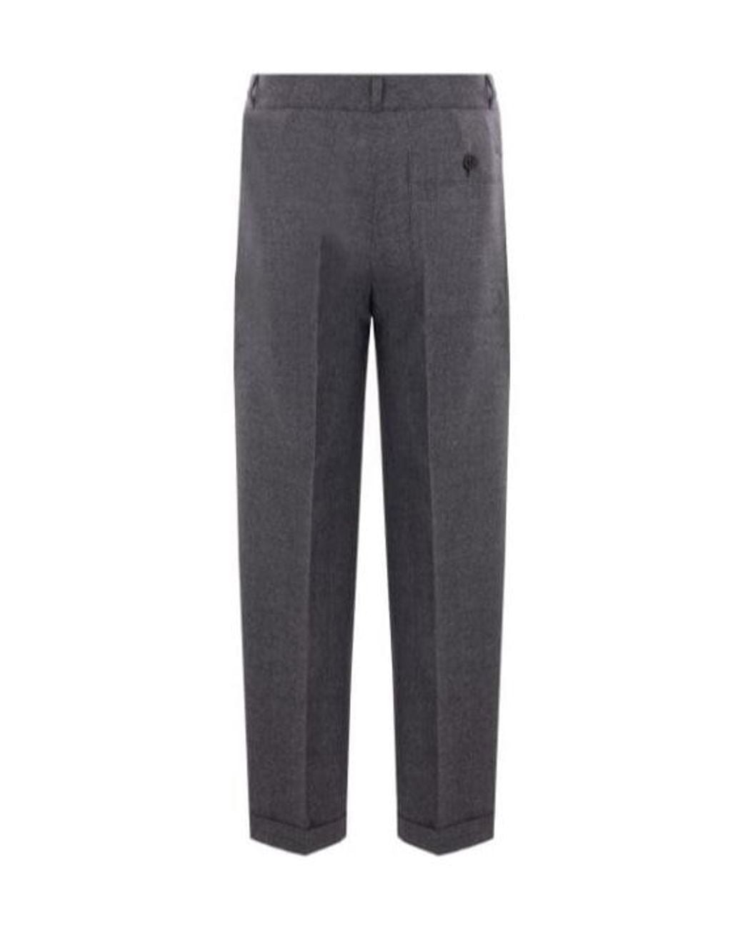 Prada Gray Pleated Turn-Up Hem Trousers