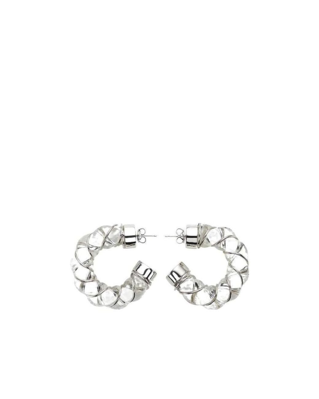 Bottega Veneta White Twisted Hoop Earrings