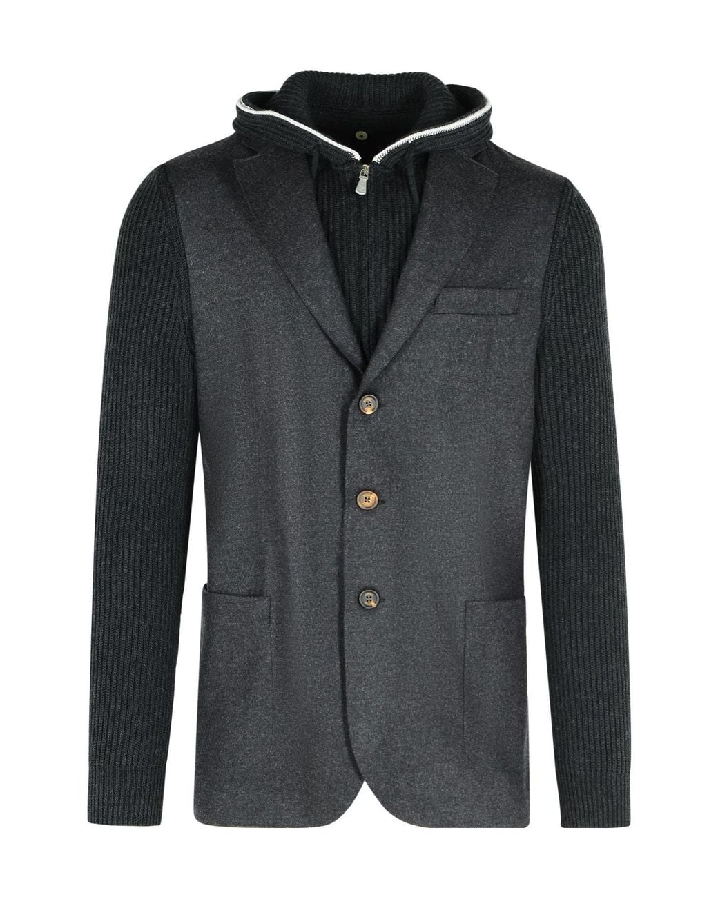 Eleventy Black Knit Insert Hooded Jacket for men