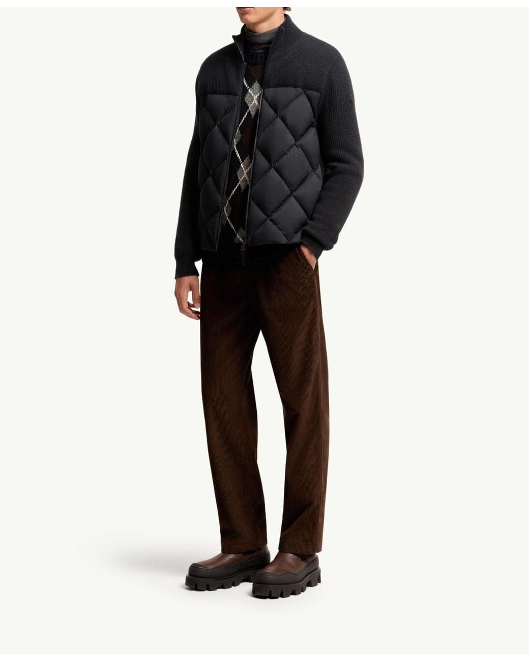 Moncler Blue Wool-Cashmere Down Cardigan for men