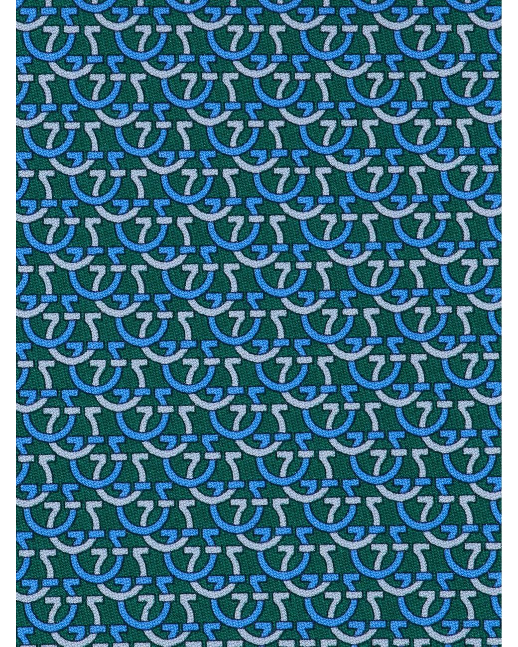 Ferragamo Blue Gancini Links Print Silk Tie for men