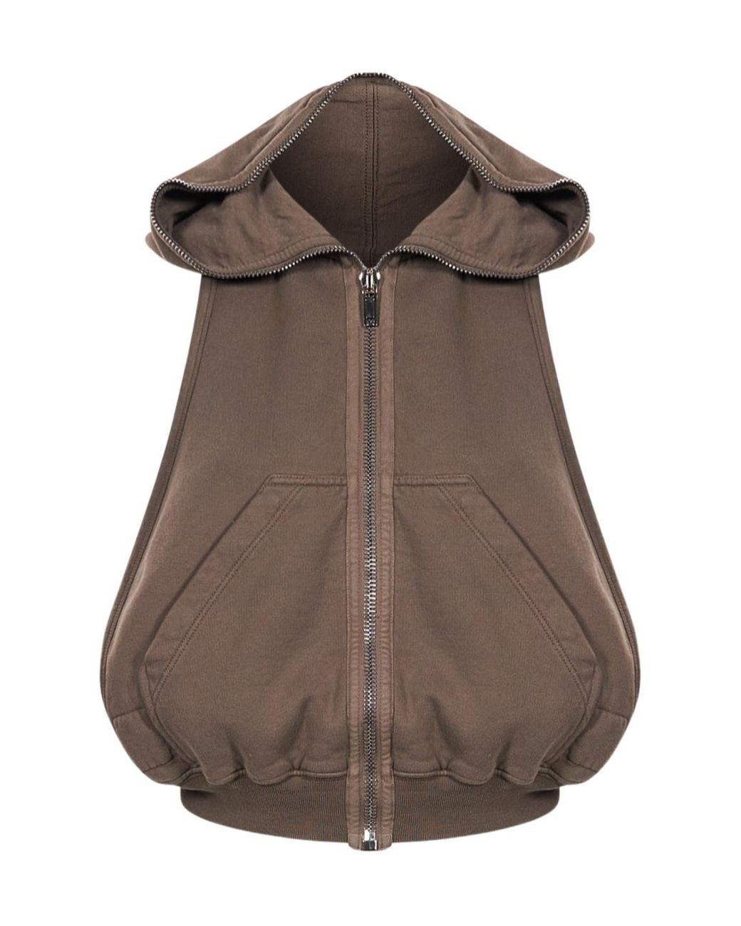 Rick Owens Brown Sleeveless Zip-Up Hooded Gilet