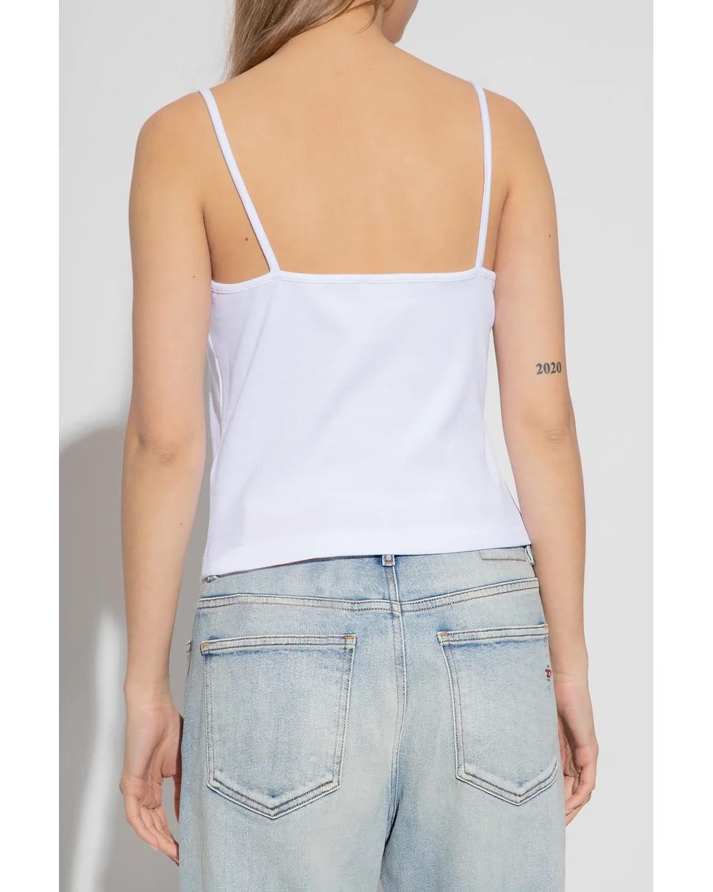 DIESEL White T-Hop-D Logo Embroidered Cami Top
