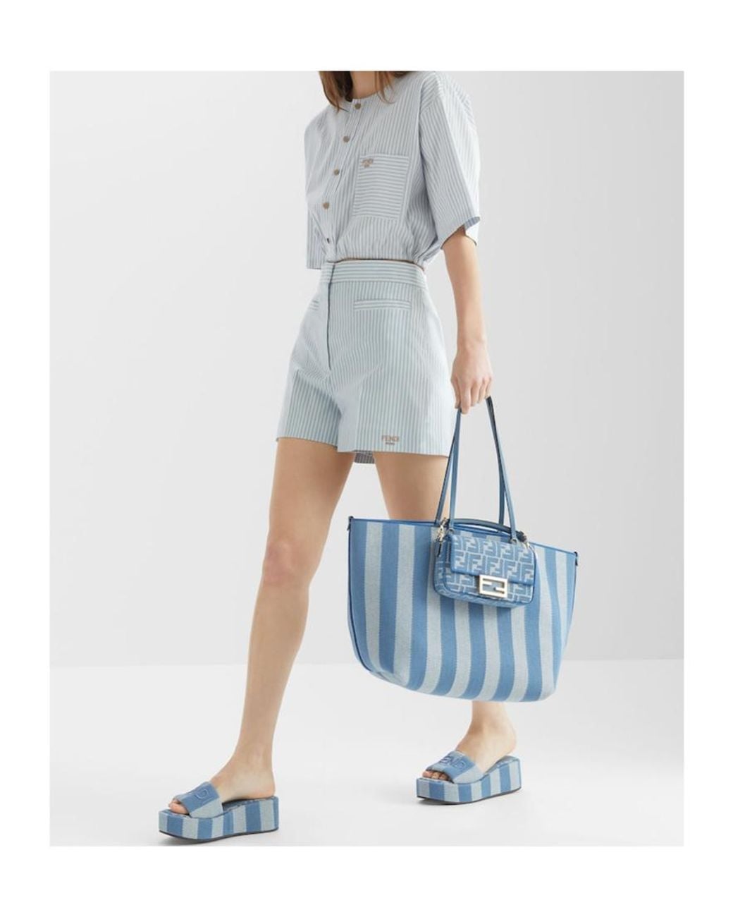 Fendi Blue Light Cotton And Silk Shirt