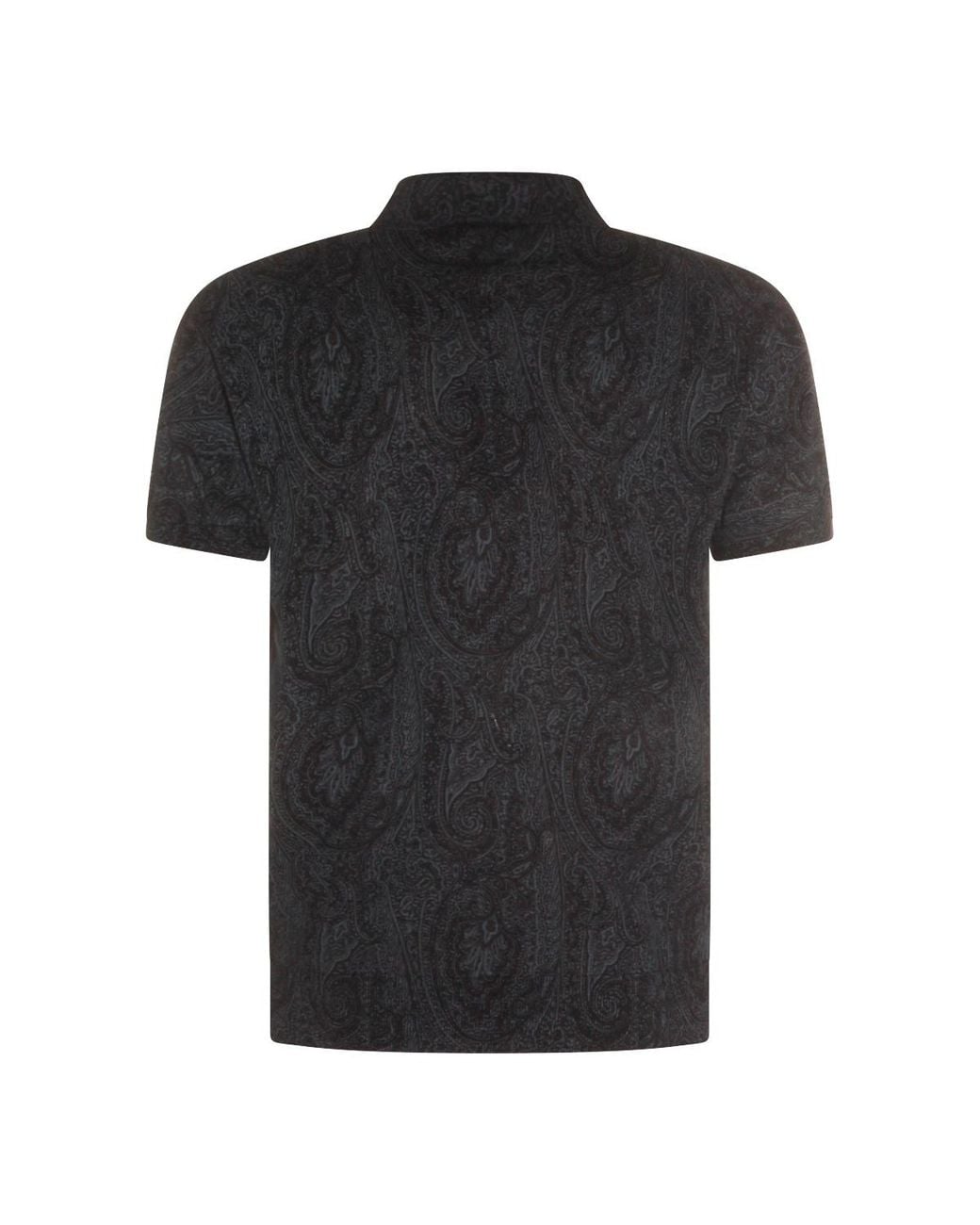 Etro Black Floral-Paisley Short-Sleeved Polo Shirt for men
