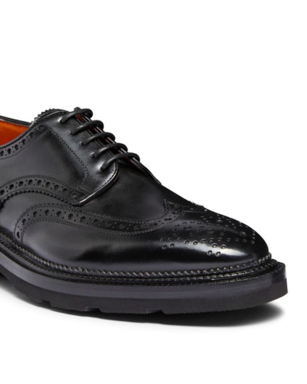 Santoni Black Brogue Lace-Up Shoes for men