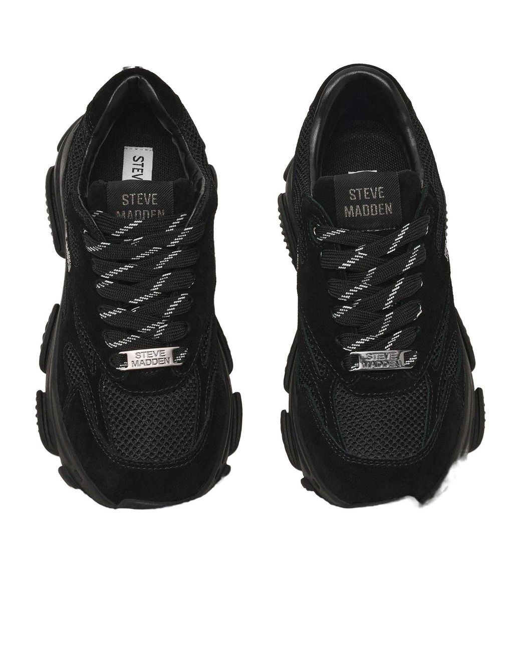 Steve Madden Black Meshpaneled Laceup Sneakers