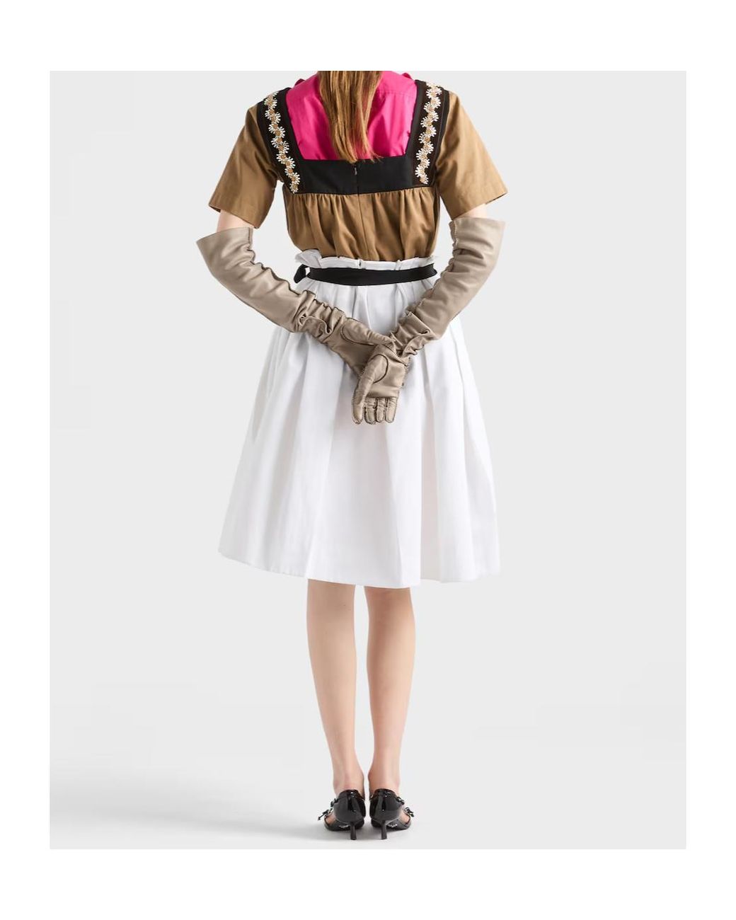Prada Brown Embroidered Old Gabardine Top