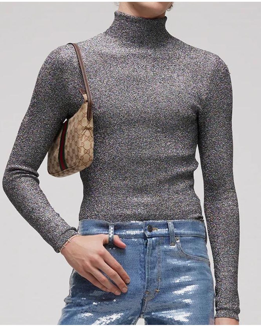 Gucci Gray Mockneck Knit Sweater for men