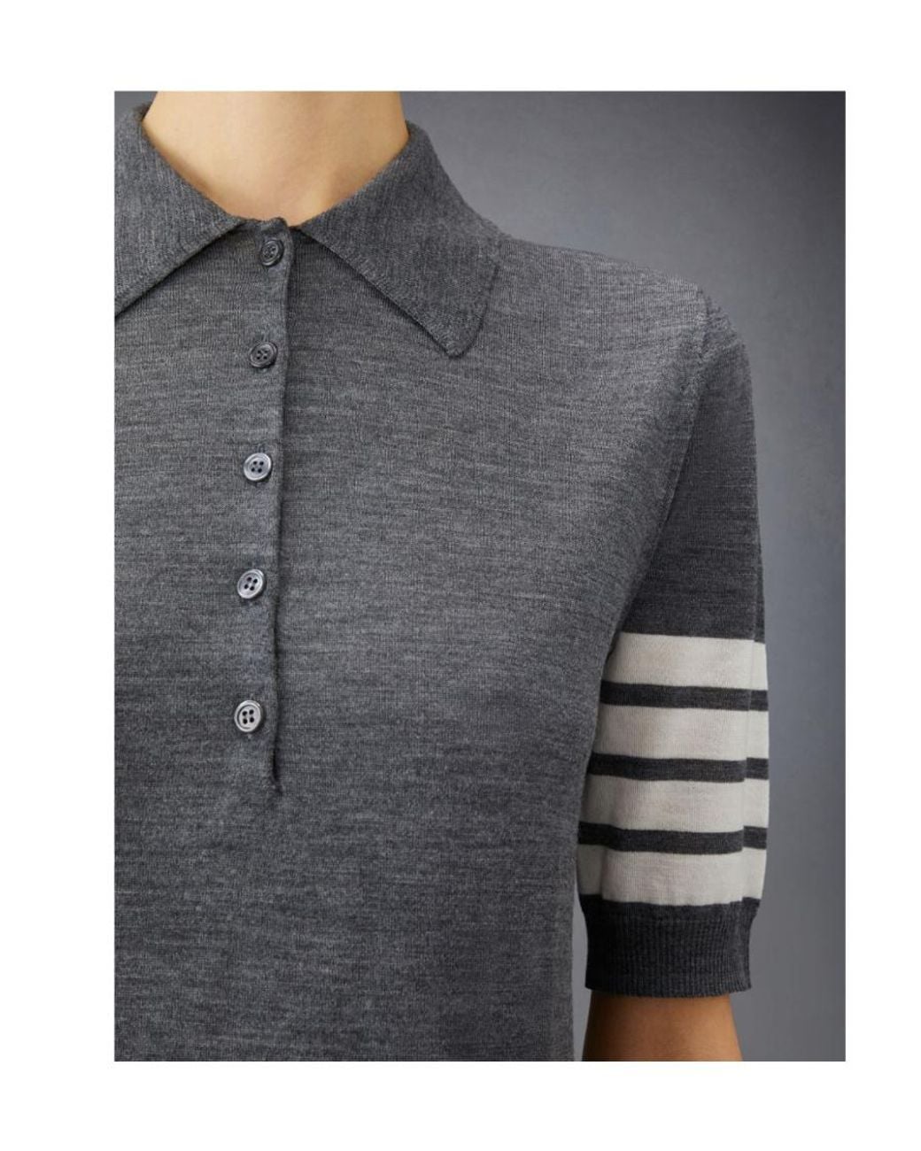 Thom Browne Gray 4-Bar Button Detailed Short-Sleeved Polo Shirt